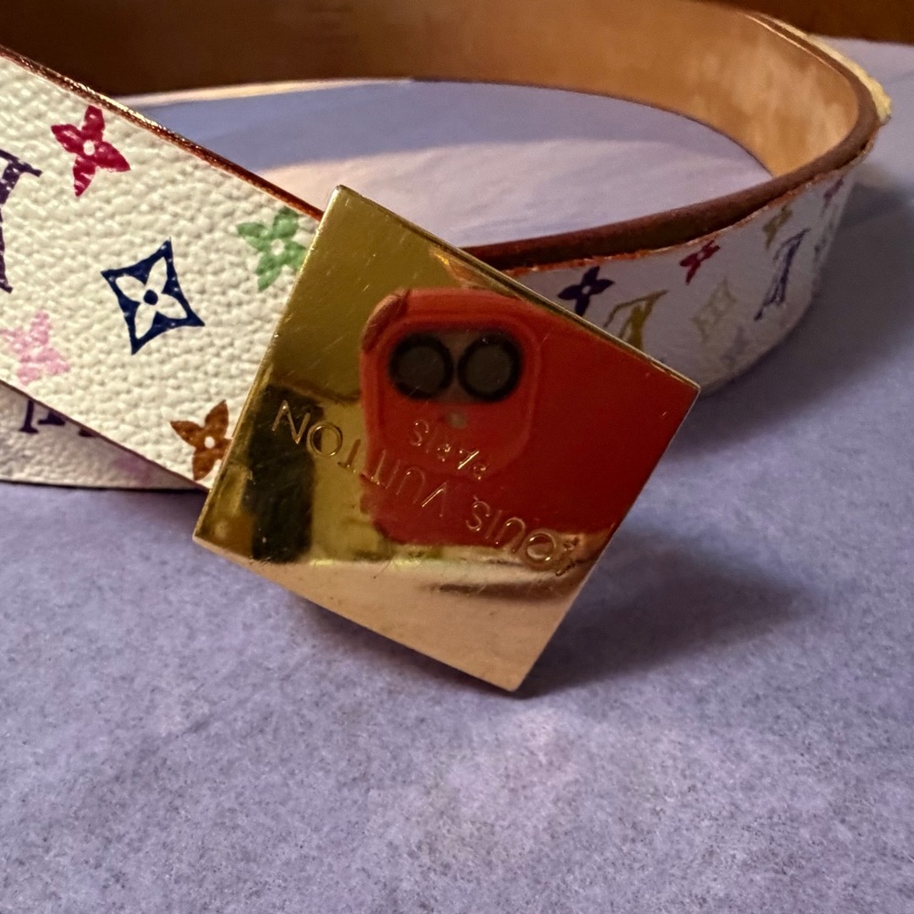 Louis Vuitton multi- color Murakami belt with gold tone belt buckle